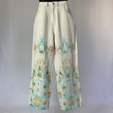 Bronze and Blue Pastel Fractals | Upcycled wide leg pants | Size XXS