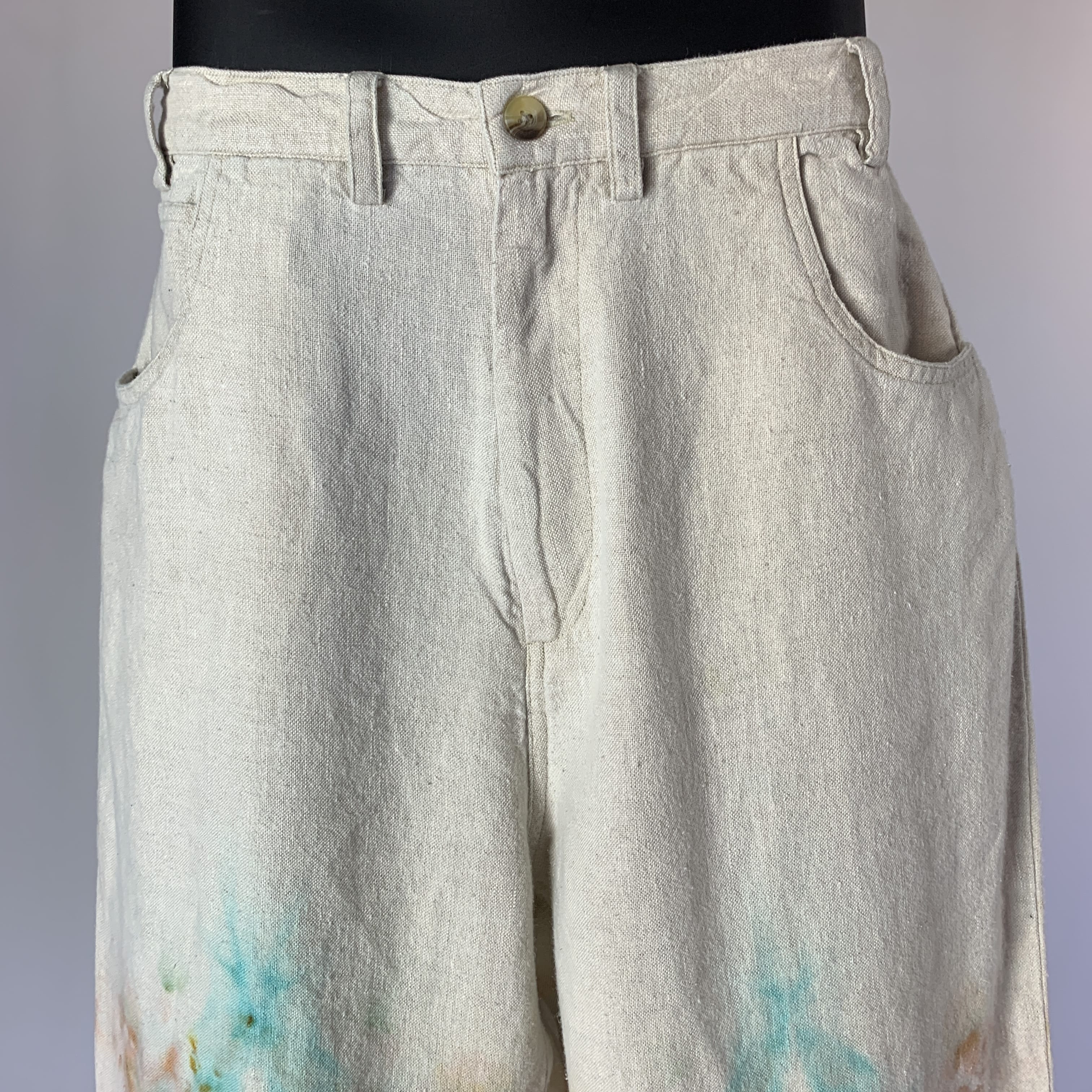 Bronze and Blue Pastel Fractals | Upcycled wide leg pants | Size XXS