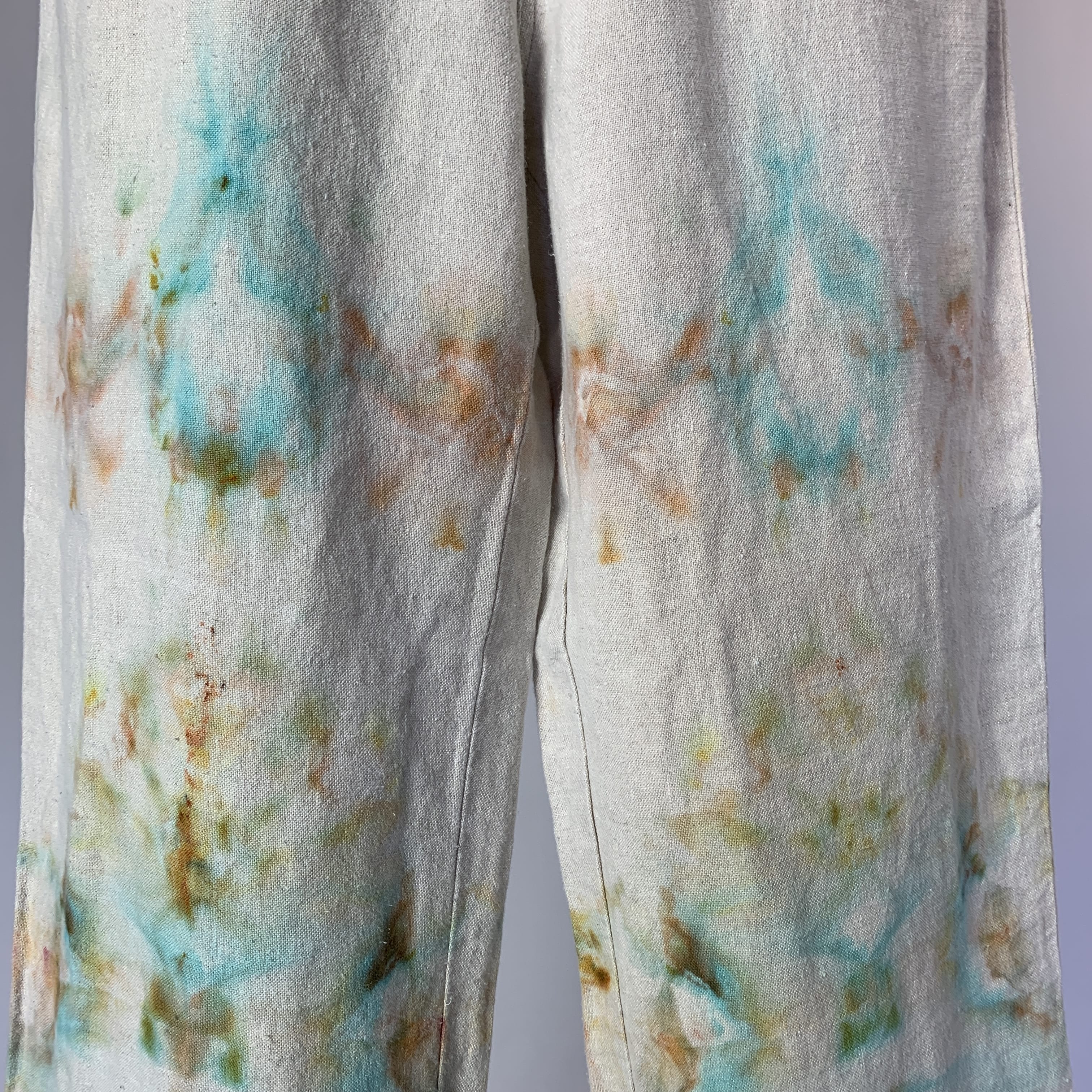 Bronze and Blue Pastel Fractals | Upcycled wide leg pants | Size XXS
