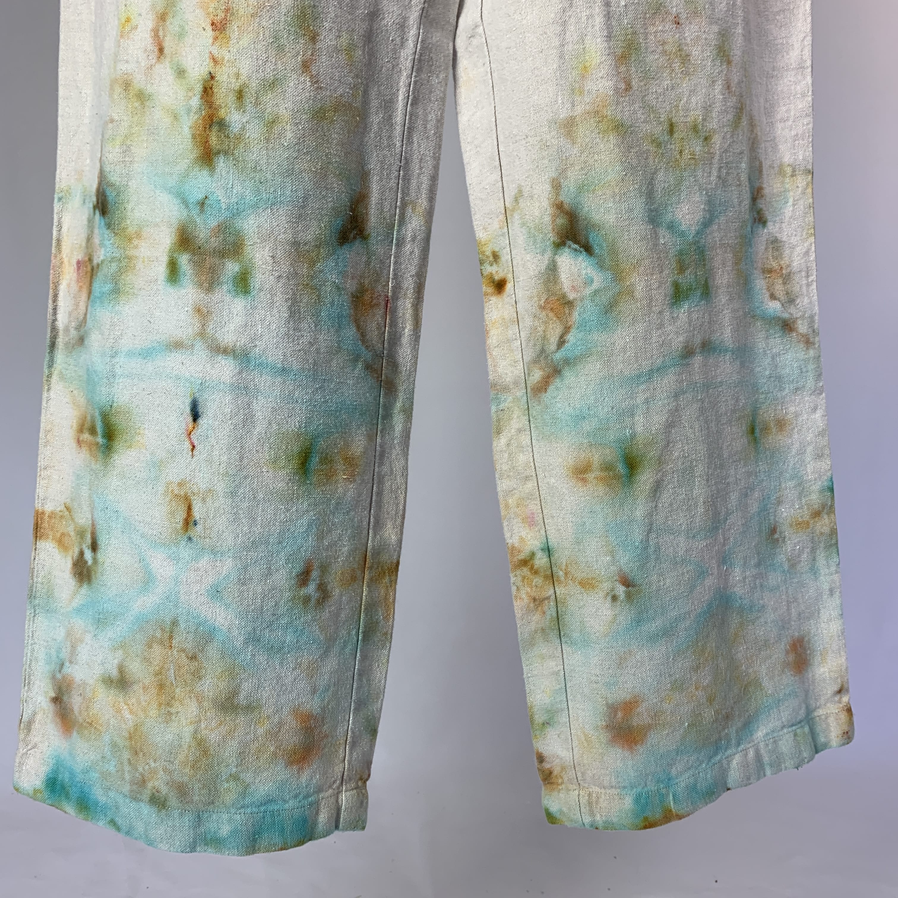Bronze and Blue Pastel Fractals | Upcycled wide leg pants | Size XXS