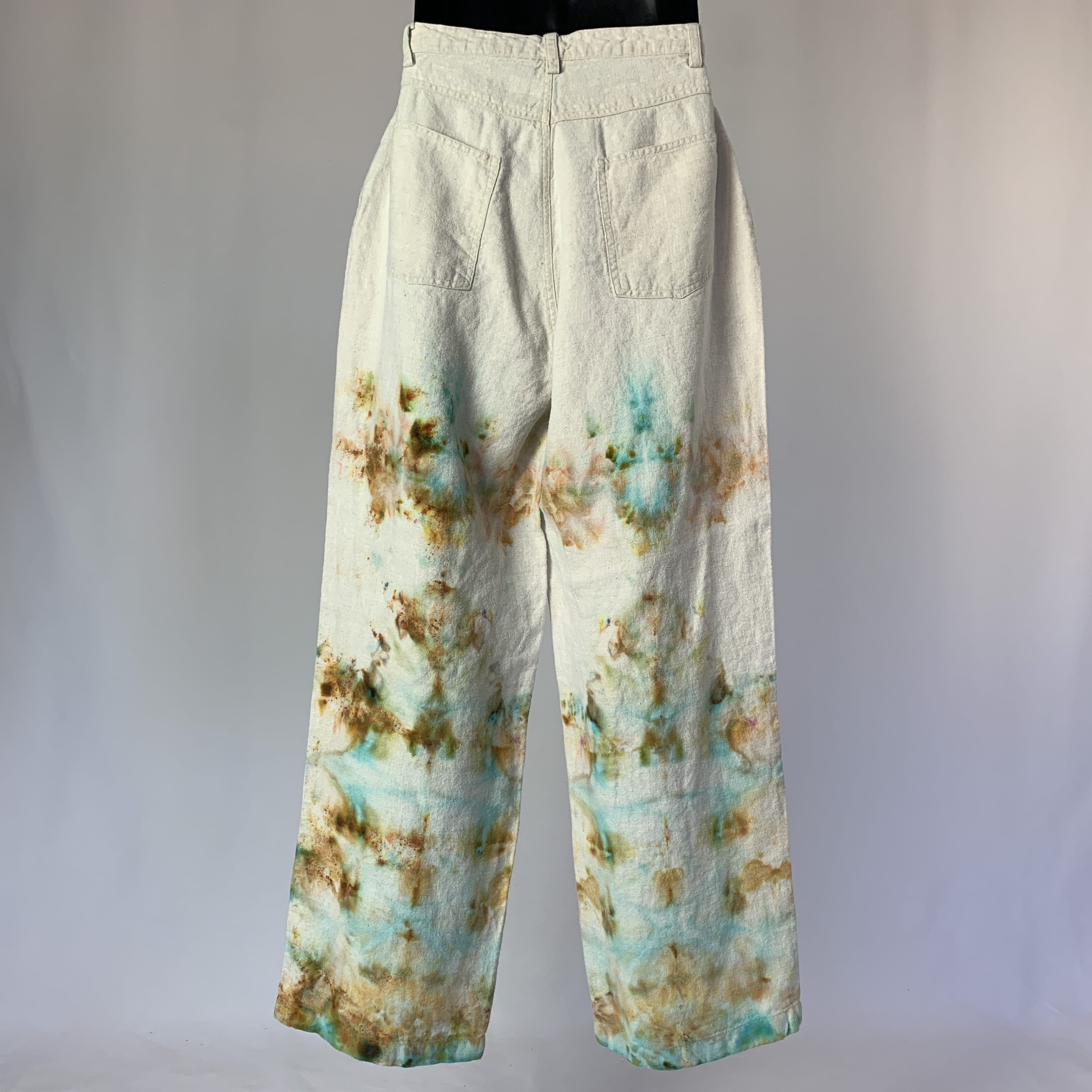 Bronze and Blue Pastel Fractals | Upcycled wide leg pants | Size XXS