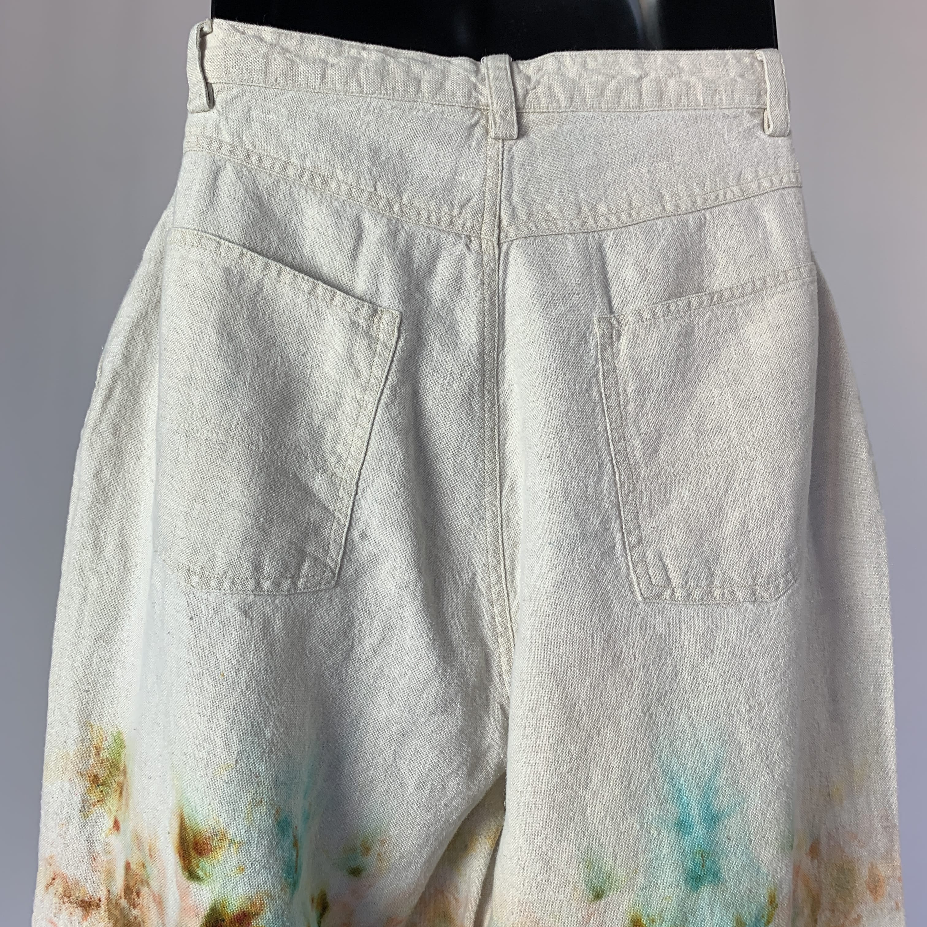 Bronze and Blue Pastel Fractals | Upcycled wide leg pants | Size XXS
