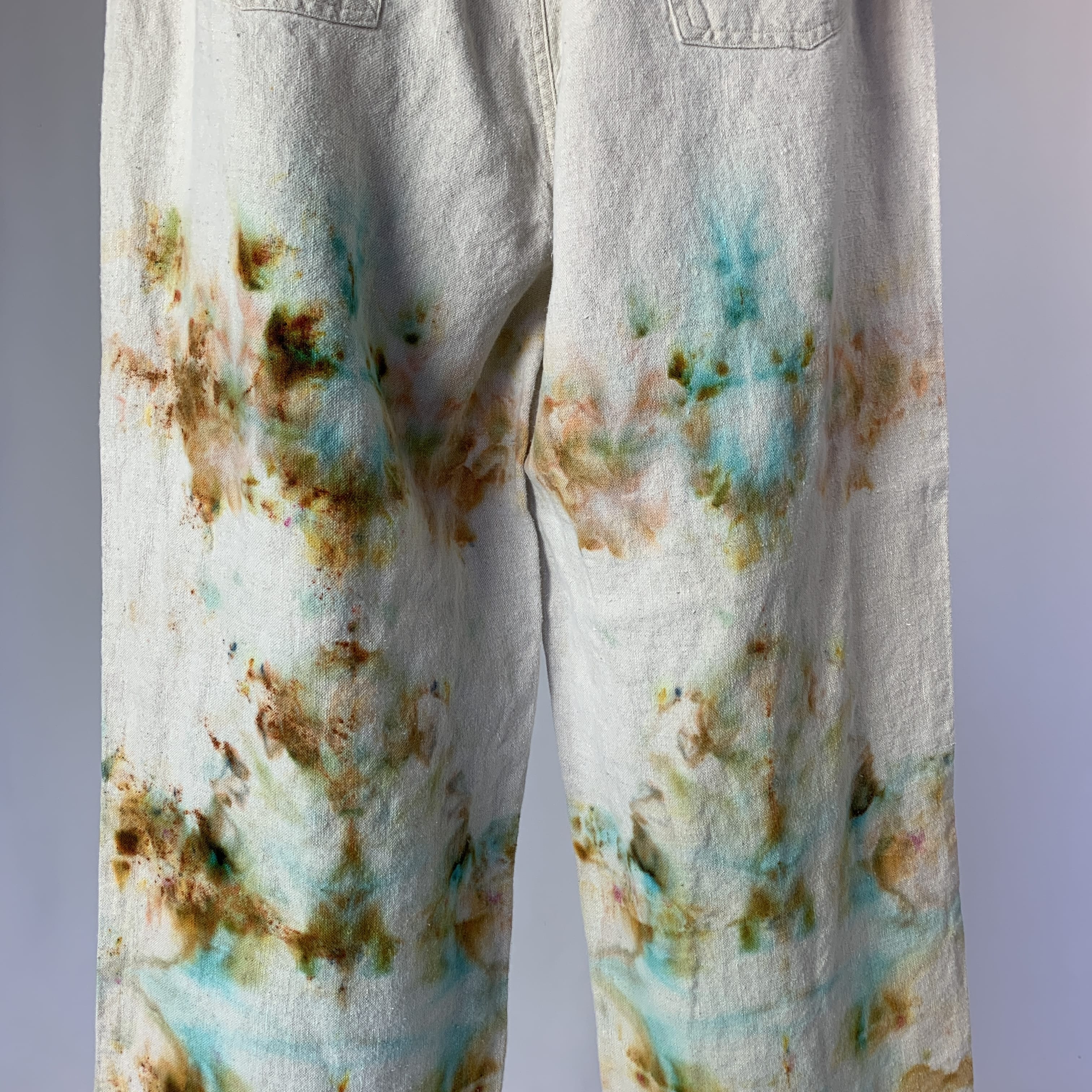 Bronze and Blue Pastel Fractals | Upcycled wide leg pants | Size XXS
