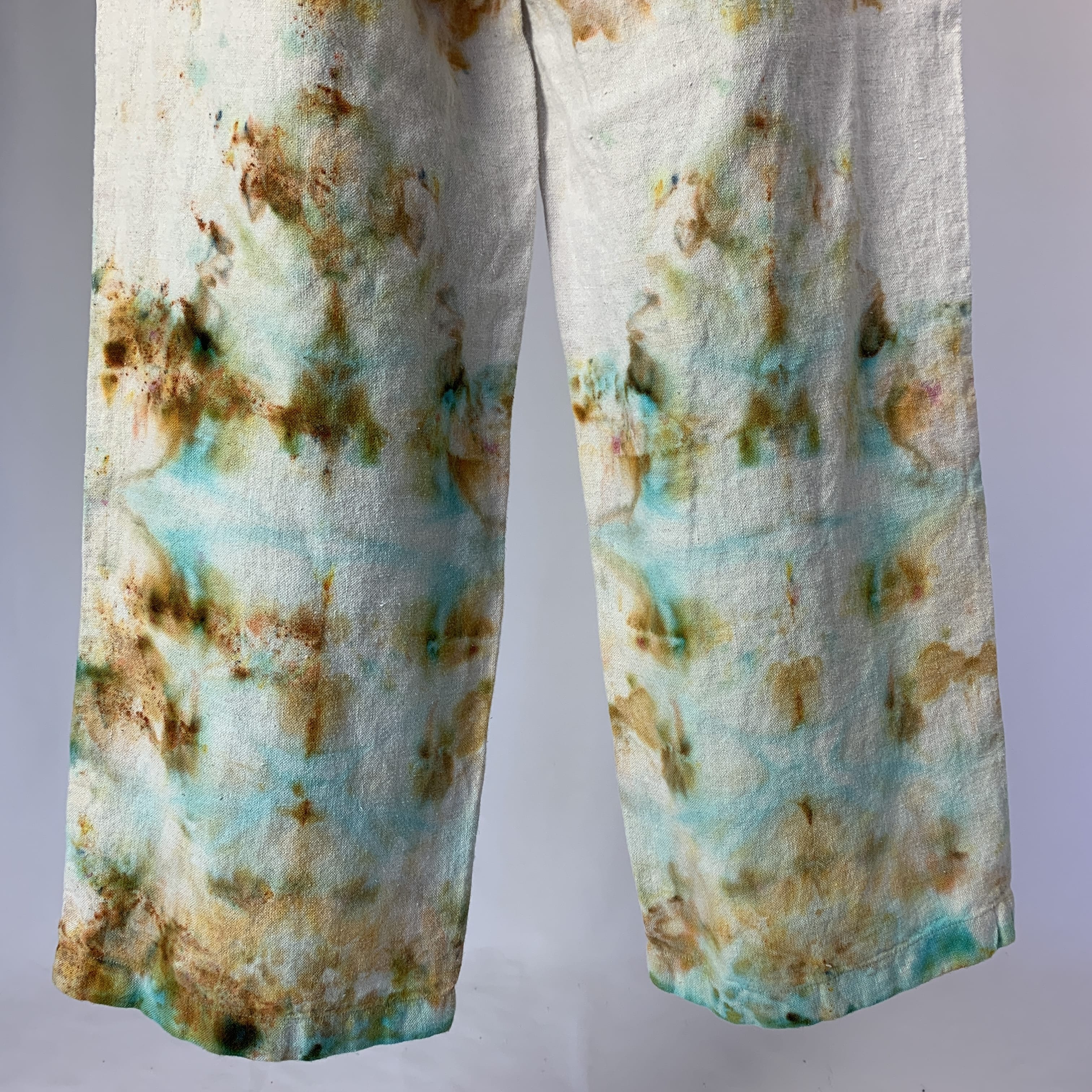 Bronze and Blue Pastel Fractals | Upcycled wide leg pants | Size XXS