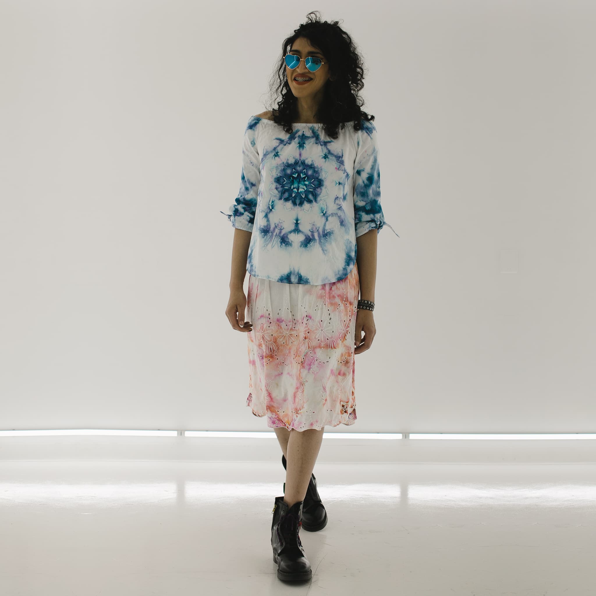 Purple and Teal Nebula | Upcycled Long Sleeve Shirt | Size L