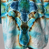 Lapis, Cerulean, and Bronze Cross | Upcycled 3/4 Length Sleeve Shirt | Size XXL-XXXL