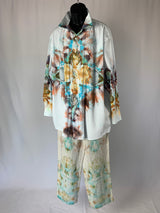 Bronze and Blue Pastel Fractals | Upcycled wide leg pants | Size XXS