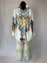 Bronze and Blue Pastel Fractals | Upcycled wide leg pants | Size XXS