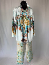 Bronze and Blue Pastel Fractals | Upcycled wide leg pants | Size XXS