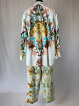 Bronze and Blue Pastel Fractals | Upcycled wide leg pants | Size XXS