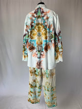 Bronze and Blue Pastel Fractals | Upcycled wide leg pants | Size XXS