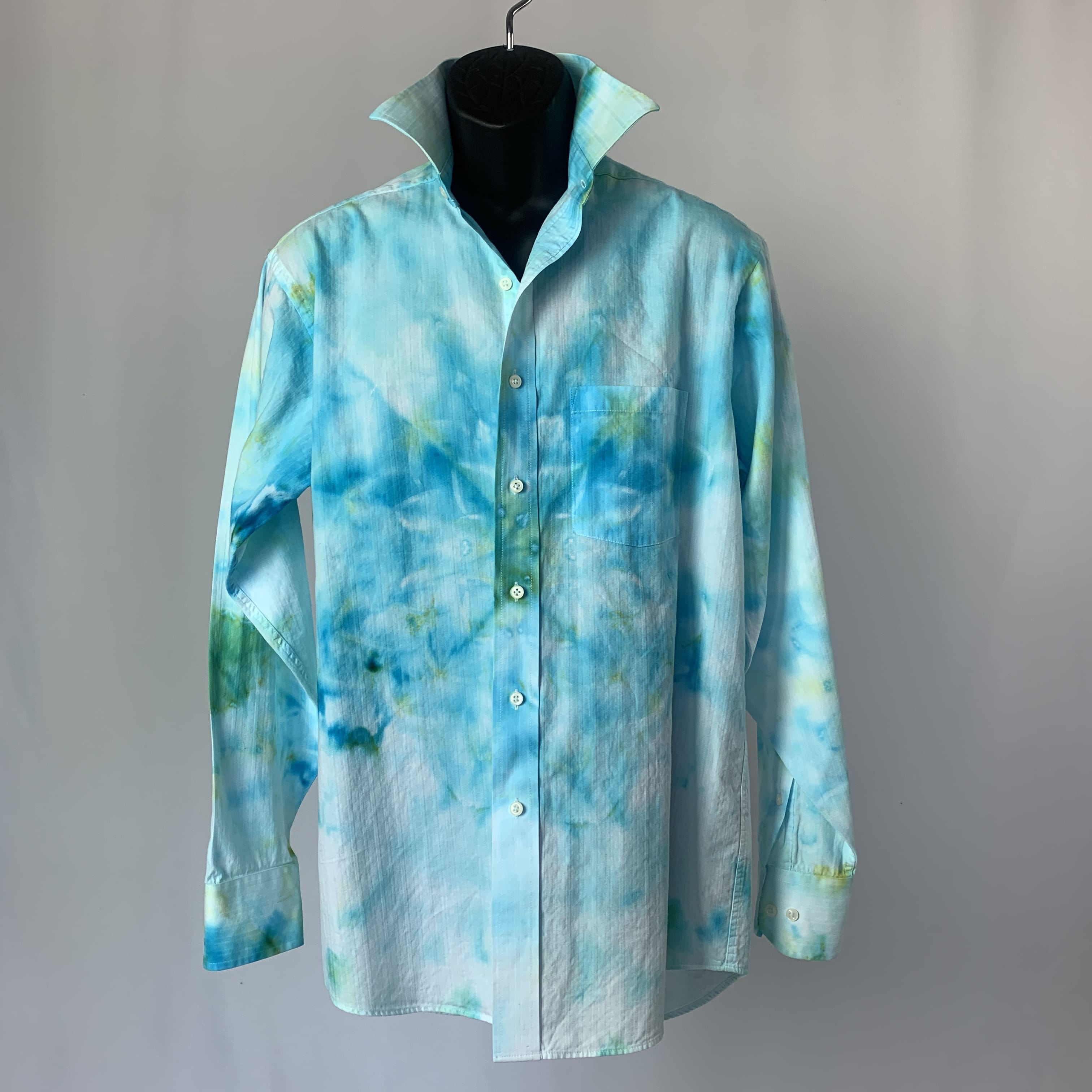 Cerulean Lotus Mandala Transmission | Upcycled Dress shirt | Size XL