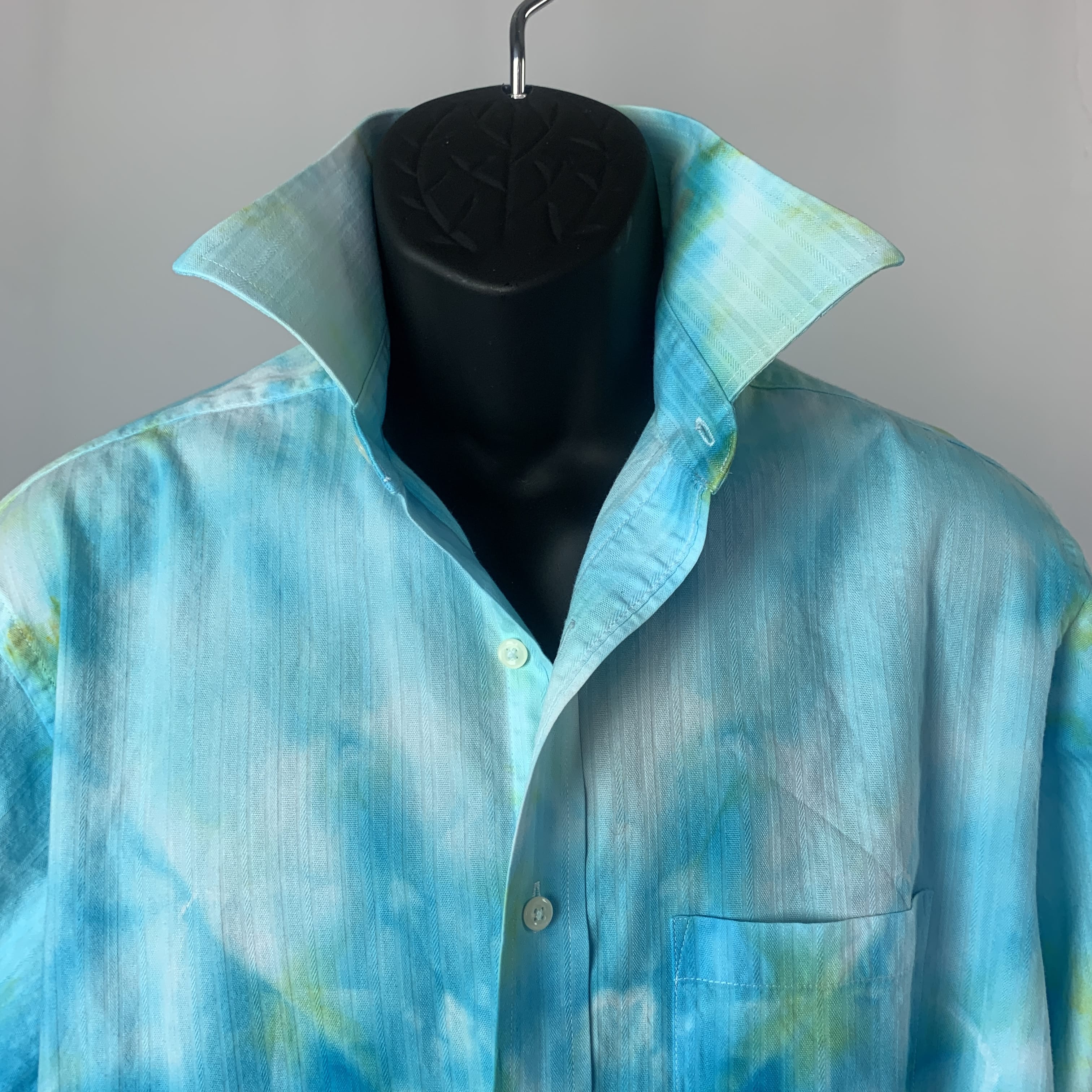 Cerulean Lotus Mandala Transmission | Upcycled Dress shirt | Size XL