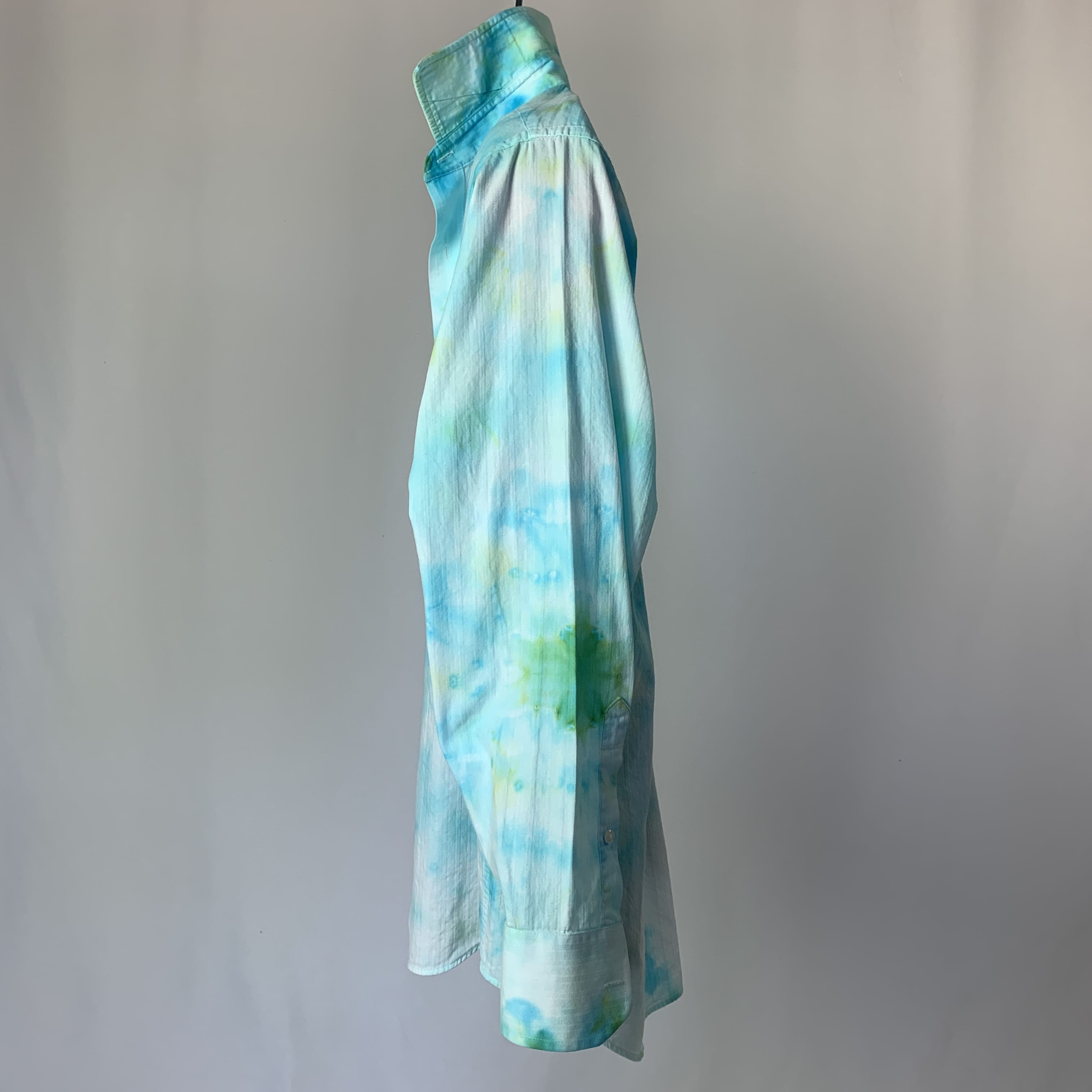 Cerulean Lotus Mandala Transmission | Upcycled Dress shirt | Size XL