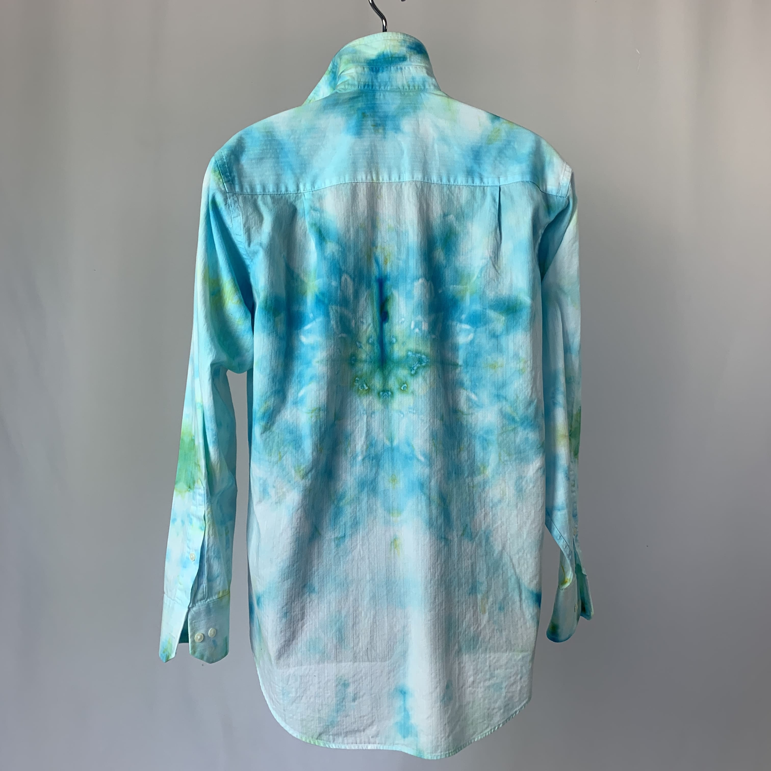 Cerulean Lotus Mandala Transmission | Upcycled Dress shirt | Size XL