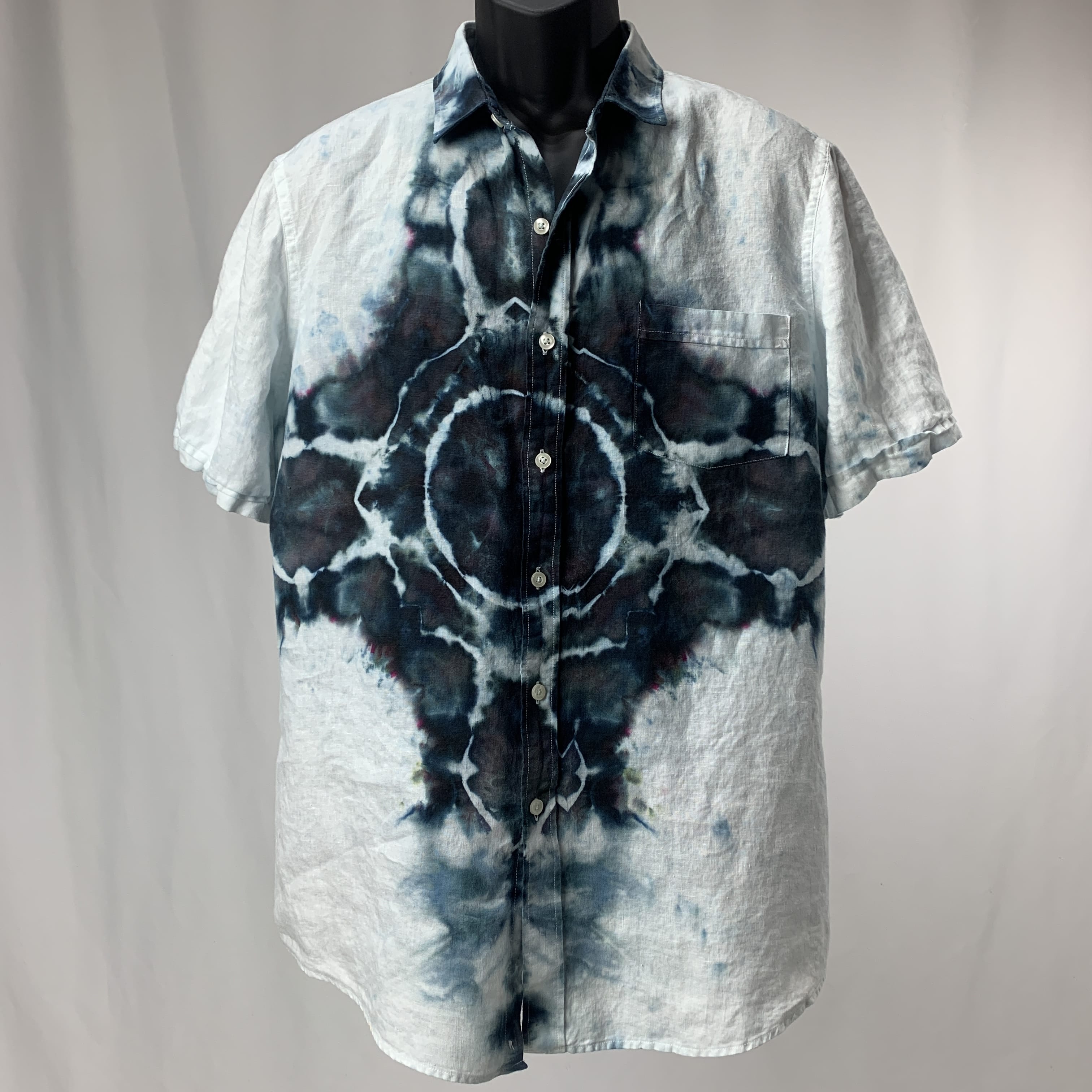 Black and Gray Cross | Upcycled Short Sleeve Shirt | Size XL