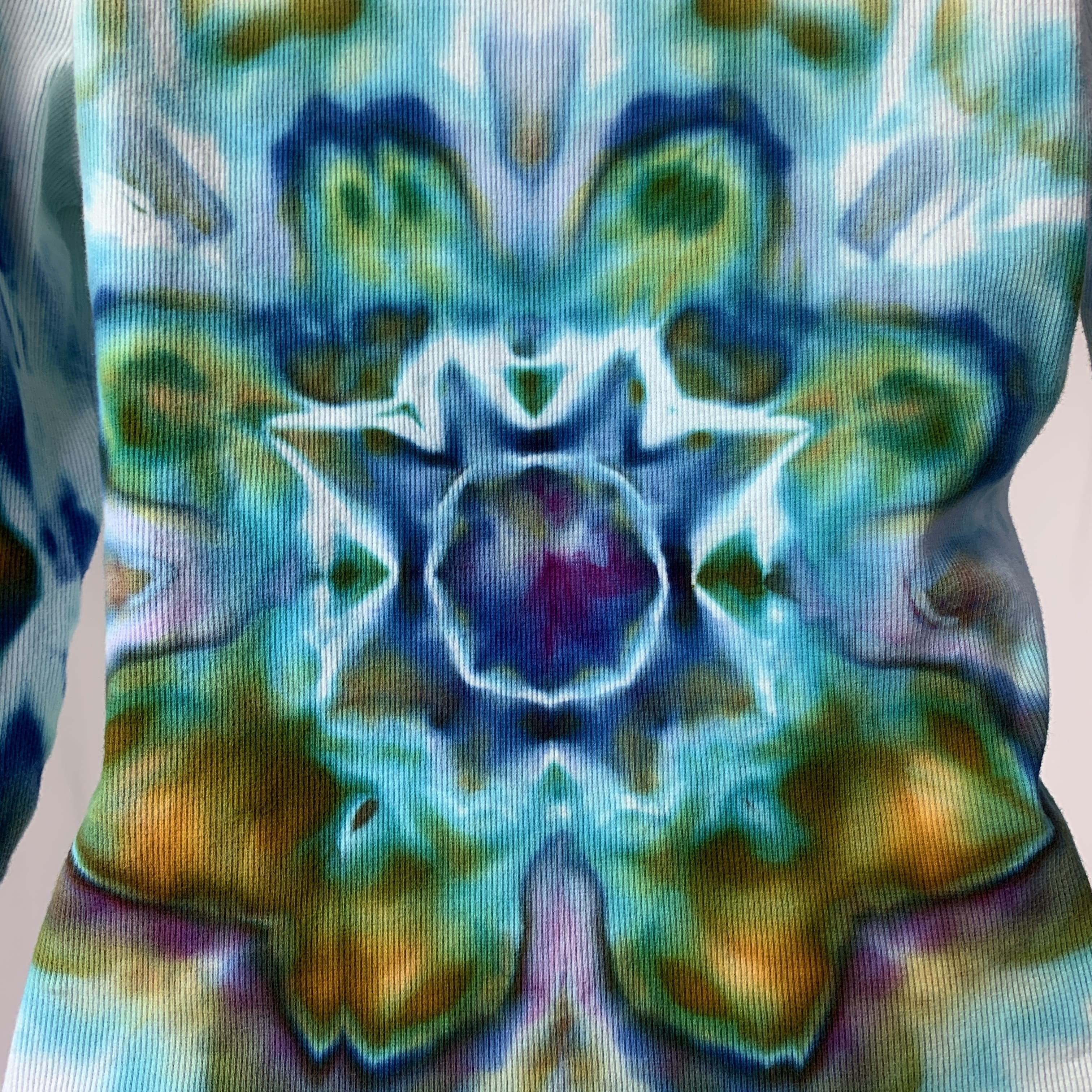 Electric Blue Star Mandala | Upcycled Long Sleeve Shirt | Size S