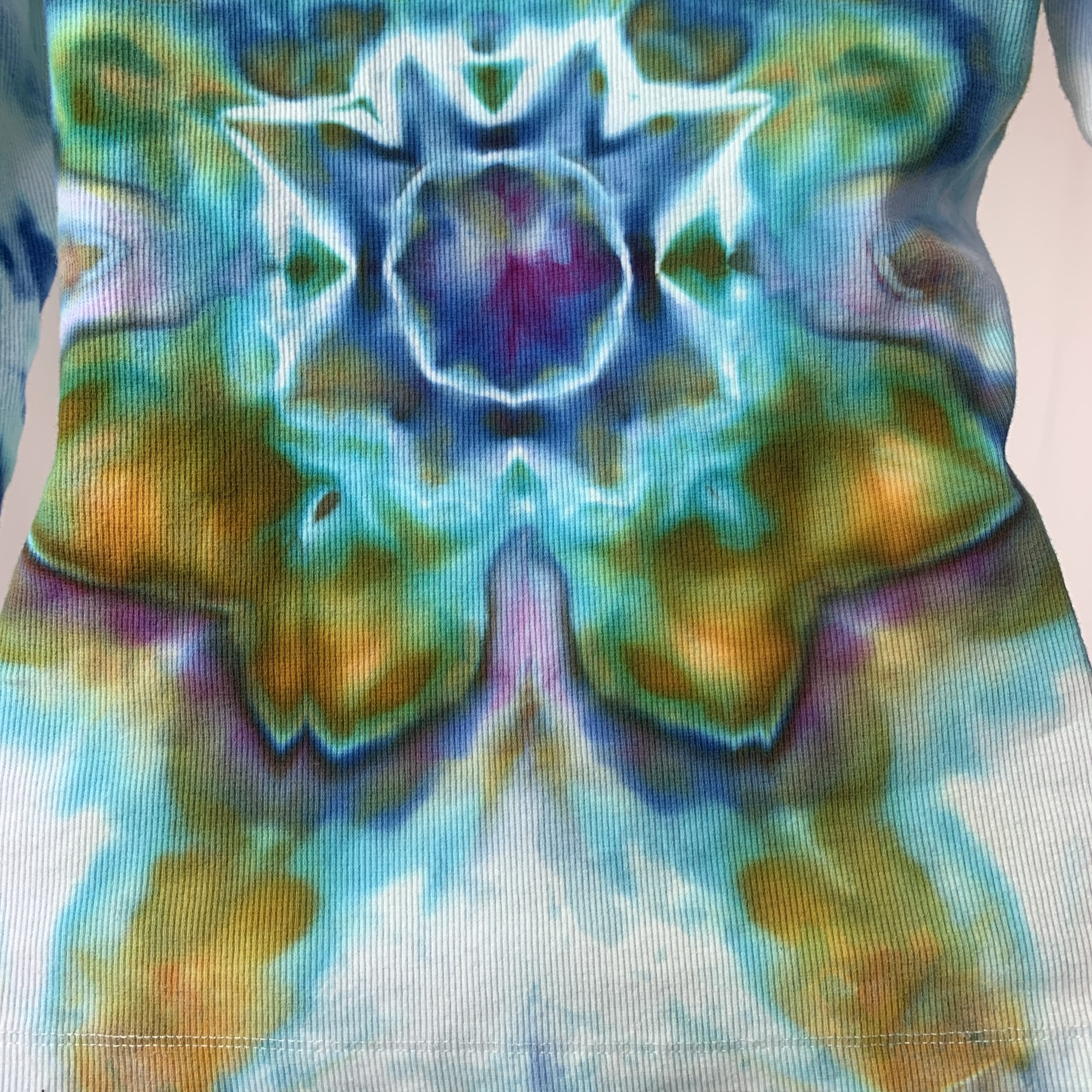Electric Blue Star Mandala | Upcycled Long Sleeve Shirt | Size S