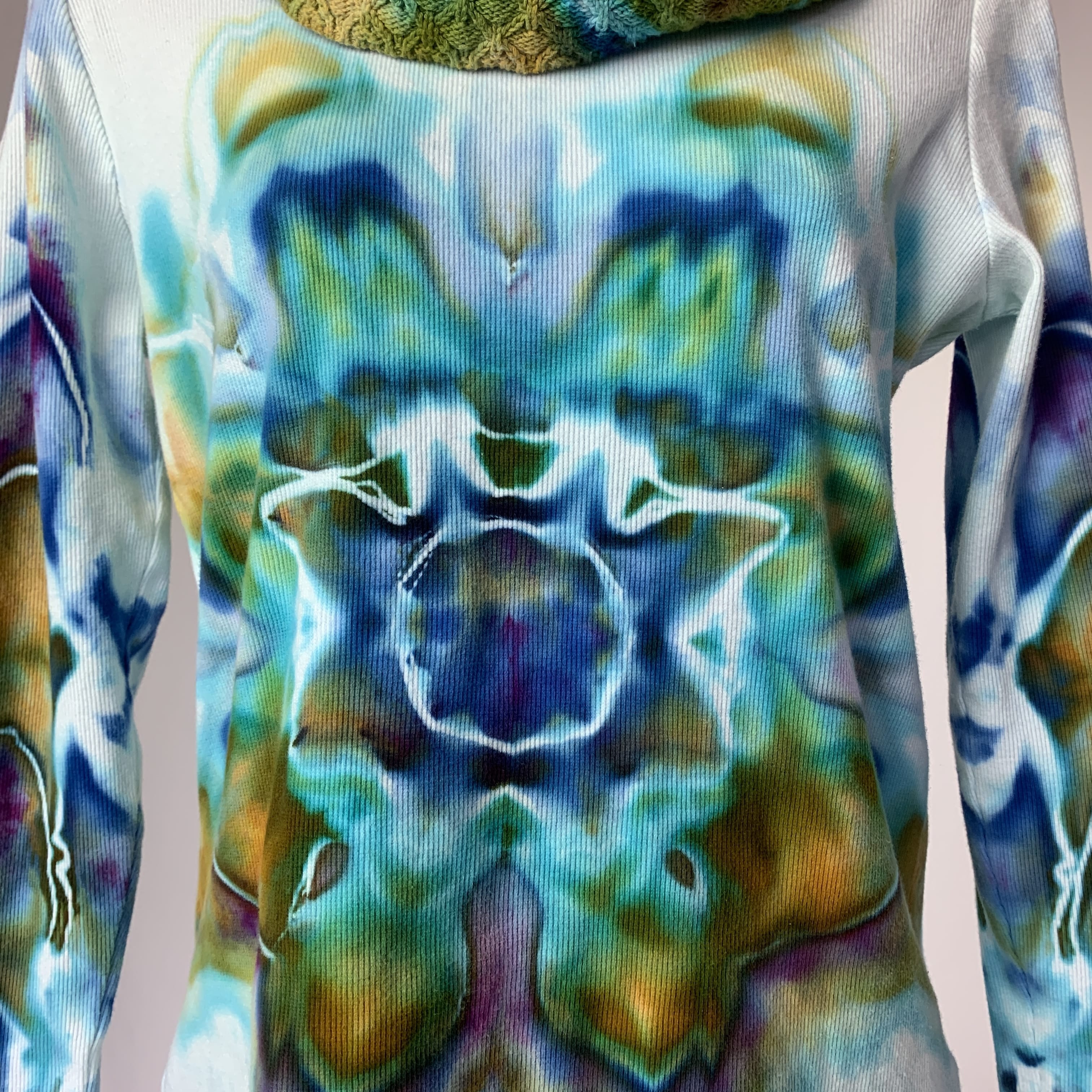 Electric Blue Star Mandala | Upcycled Long Sleeve Shirt | Size S