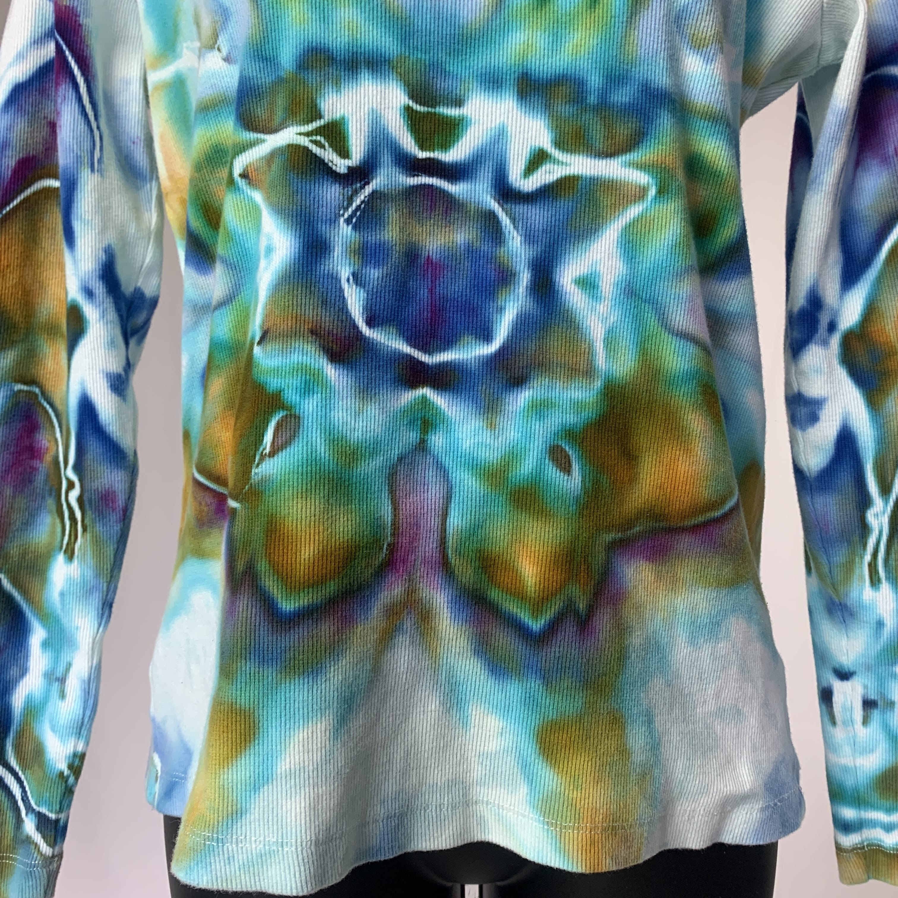 Electric Blue Star Mandala | Upcycled Long Sleeve Shirt | Size S
