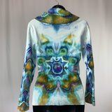 Electric Blue Star Mandala | Upcycled Long Sleeve Shirt | Size S