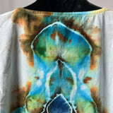 Lapis, Cerulean, and Bronze Cross | Upcycled 3/4 Length Sleeve Shirt | Size XXL-XXXL