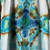 Lapis, Cerulean, and Bronze Cross | Upcycled 3/4 Length Sleeve Shirt | Size XXL-XXXL