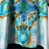 Lapis, Cerulean, and Bronze Cross | Upcycled 3/4 Length Sleeve Shirt | Size XXL-XXXL