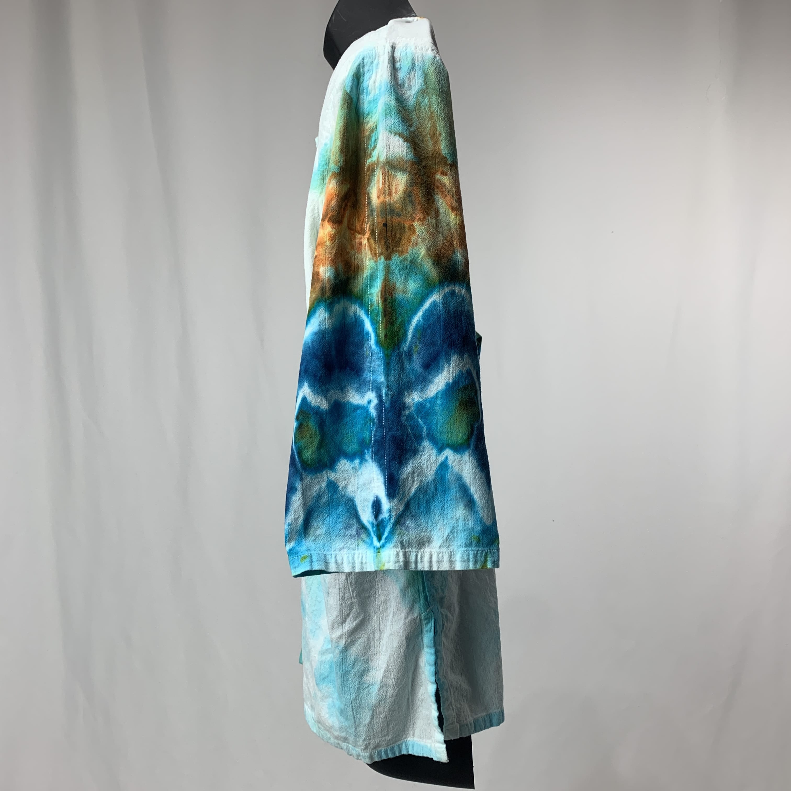 Lapis, Cerulean, and Bronze Cross | Upcycled 3/4 Length Sleeve Shirt | Size XXL-XXXL