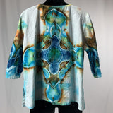Lapis, Cerulean, and Bronze Cross | Upcycled 3/4 Length Sleeve Shirt | Size XXL-XXXL